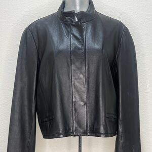 AK Anne Klein Classic Black Leather Zip Jacket